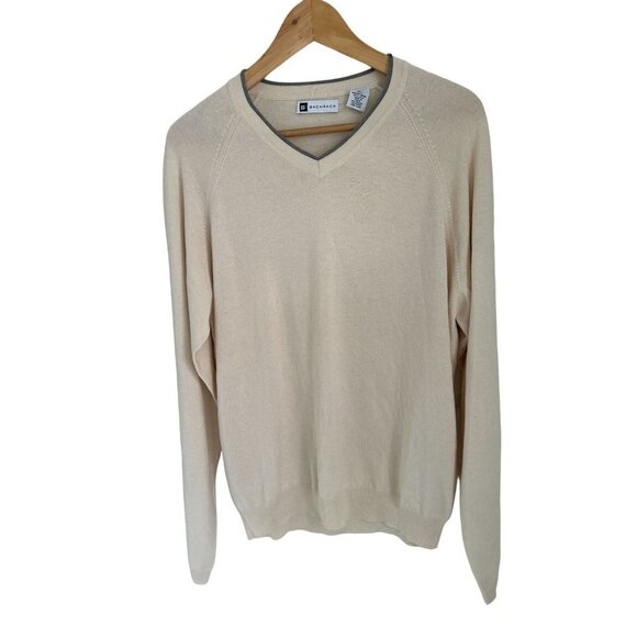 BACHRACH V-Neck Sweater Wool Silk Crean Color Gray Details Size Med - Picture 1 of 8